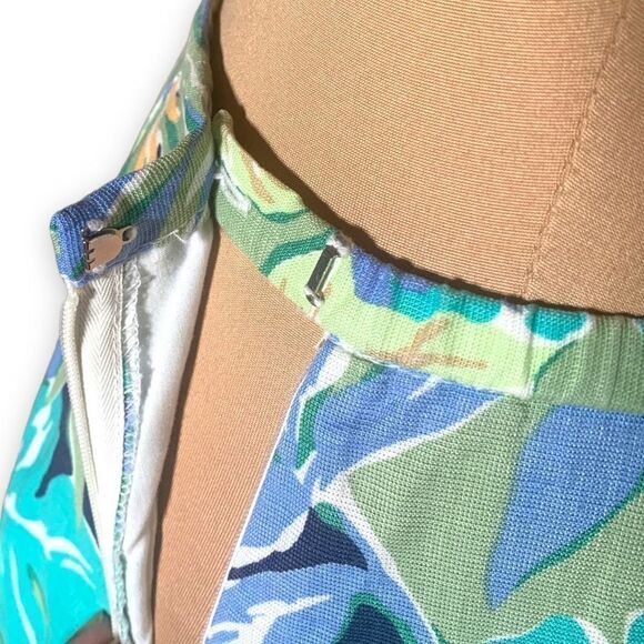 Talbots Skirt Multicolored Blue Tropical Leaf Pattern Lightweight Linen Blend - Picture 7 of 11